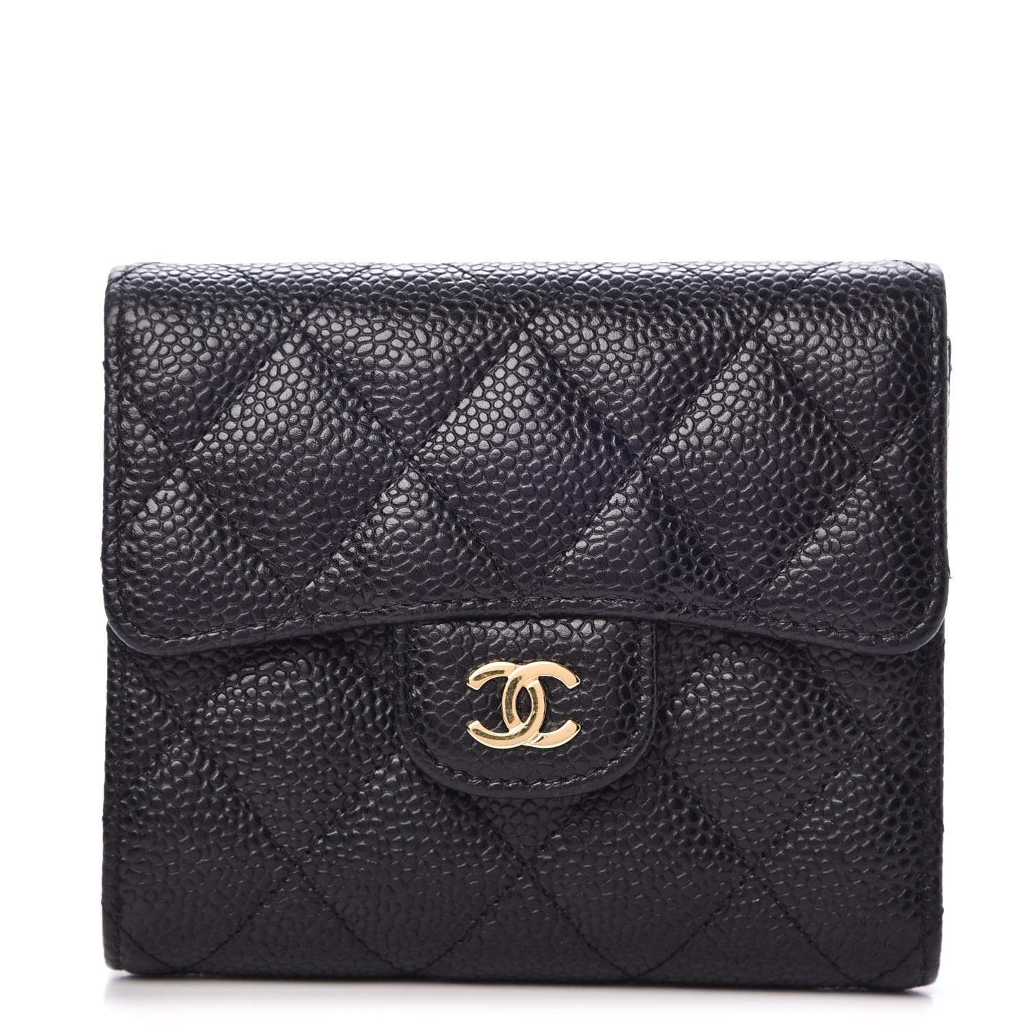 CHANEL Caviar Quilted Compact Flap Wallet Black 292948