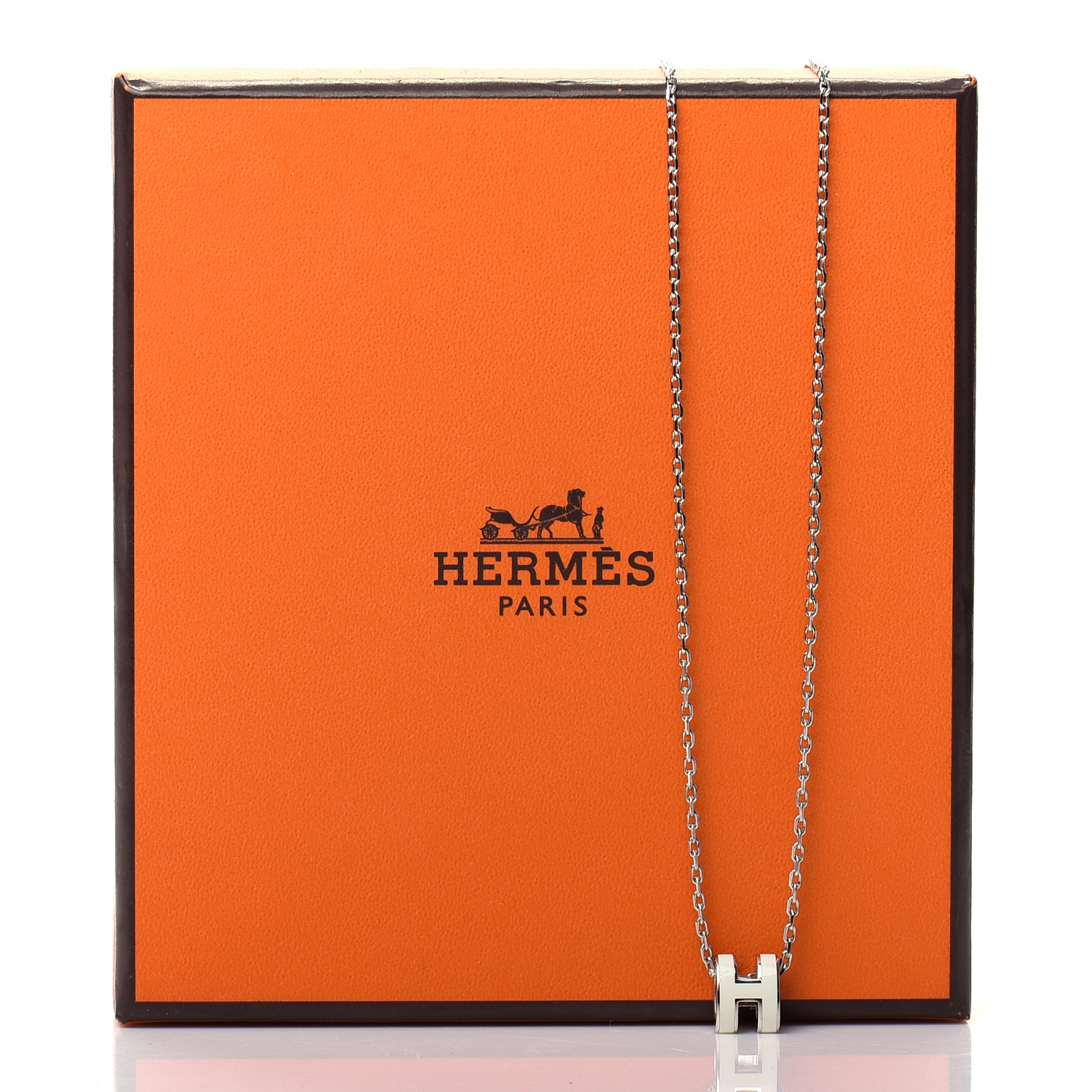 HERMES Palladium Mini Pop H Pendant Necklace White 773825 | FASHIONPHILE