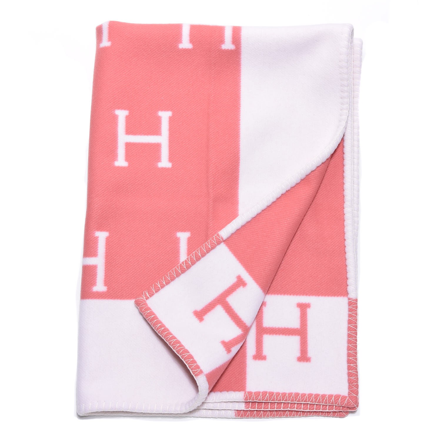 HERMES Wool Cashmere Avalon Baby Blanket Pink 323449