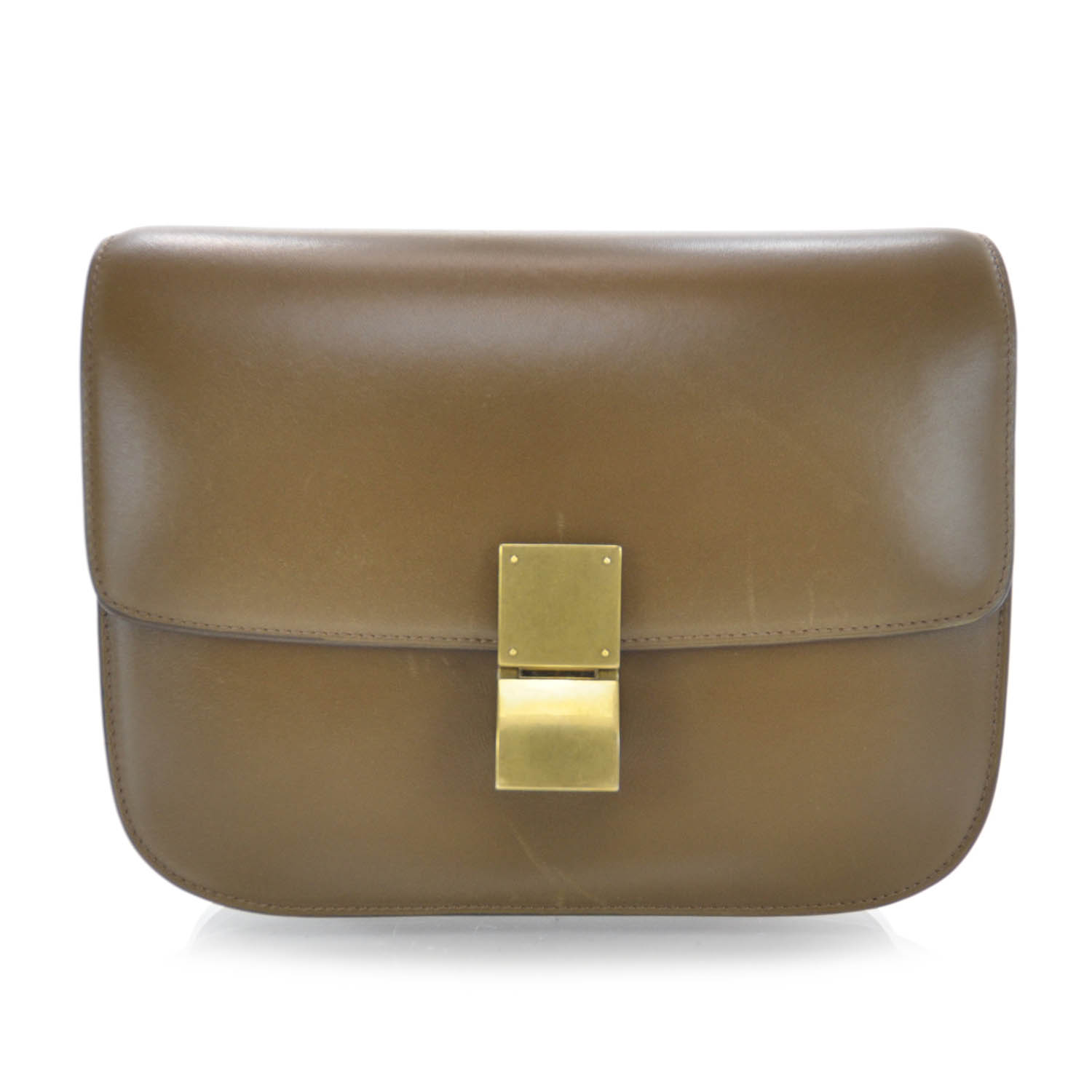 CELINE Leather Medium Classic Box Flap Bag Camel 33460