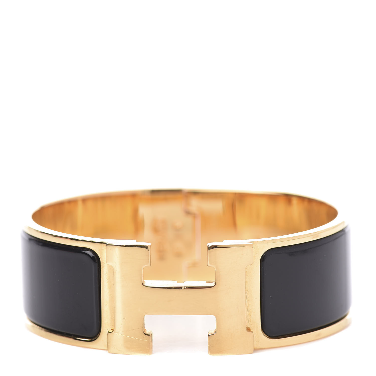 HERMES Enamel Wide Clic Clac H Bracelet GM Black 554260