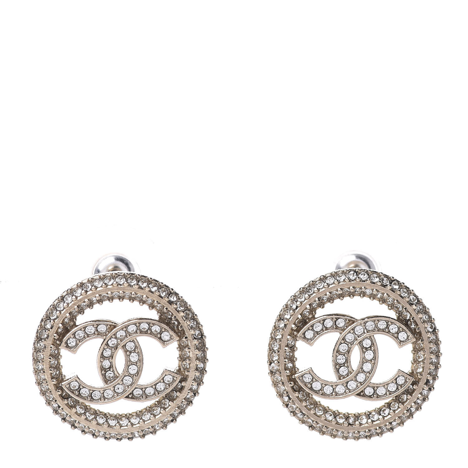 CHANEL Crystal CC Vendome Stud Earrings Gold 554262 | FASHIONPHILE