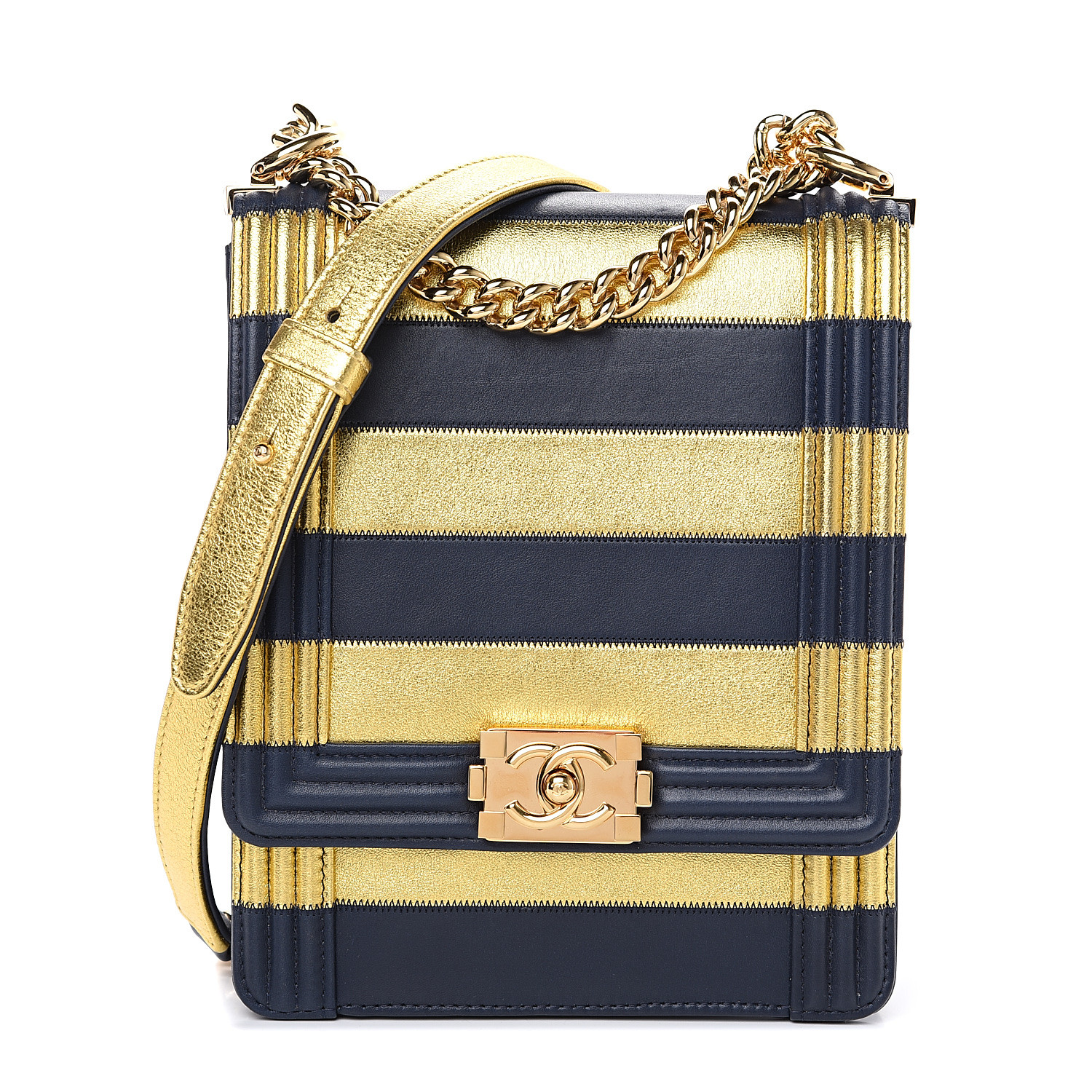 navy and gold bag