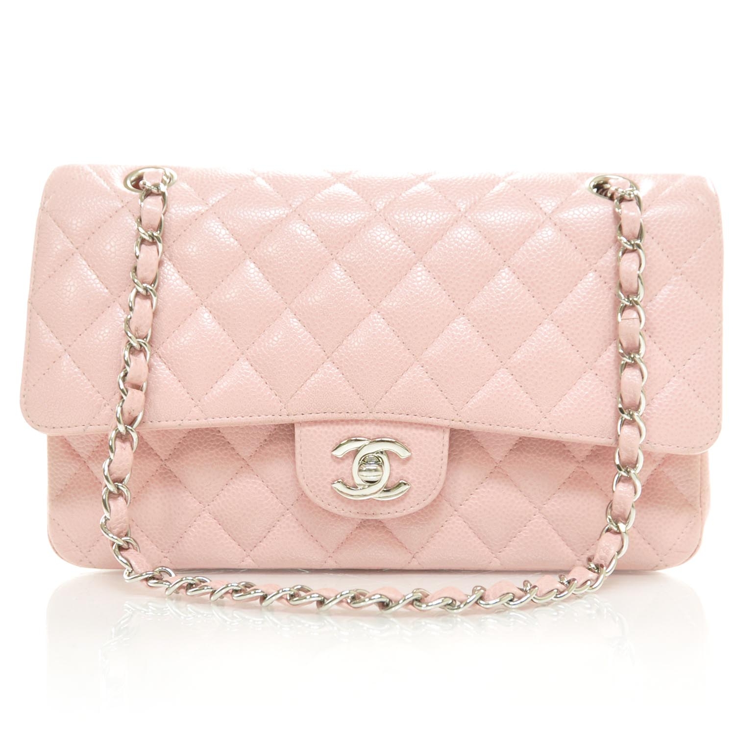 CHANEL Caviar Medium Double Flap Pink SHW 28214