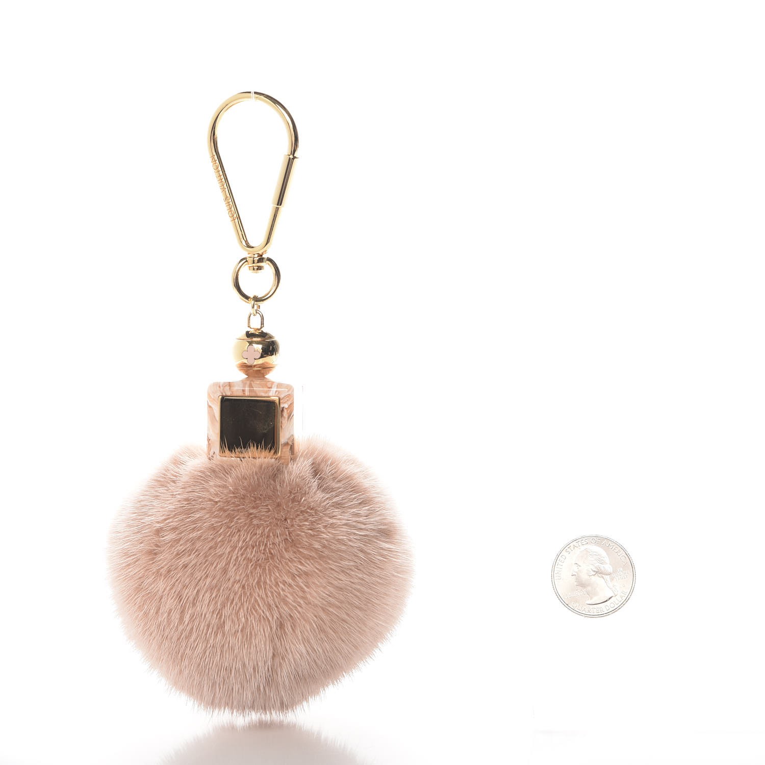 Louis Vuitton White Fox Fur Fuzzy V Bag Charm
