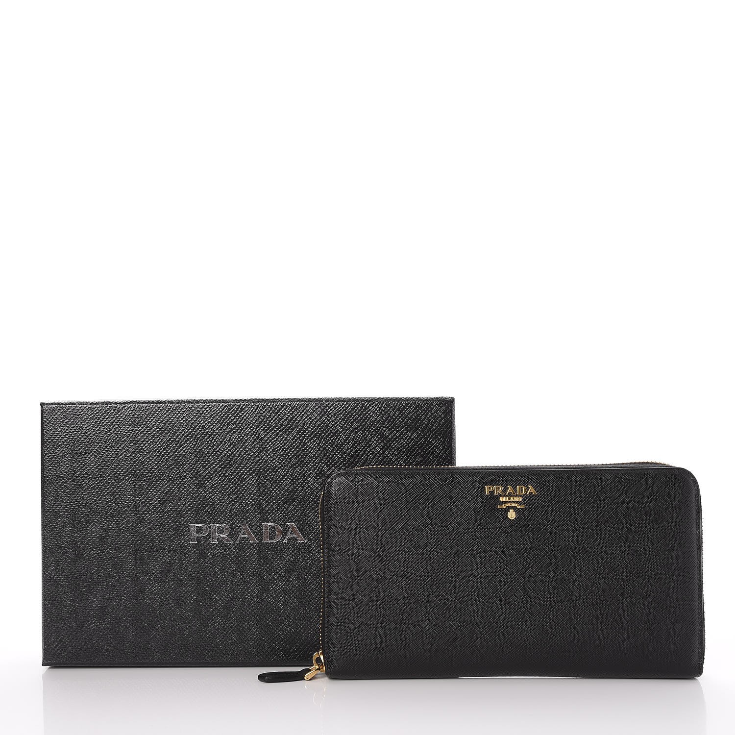 PRADA Saffiano Metal Large Zip Around Travel Wallet Nero Black 260535