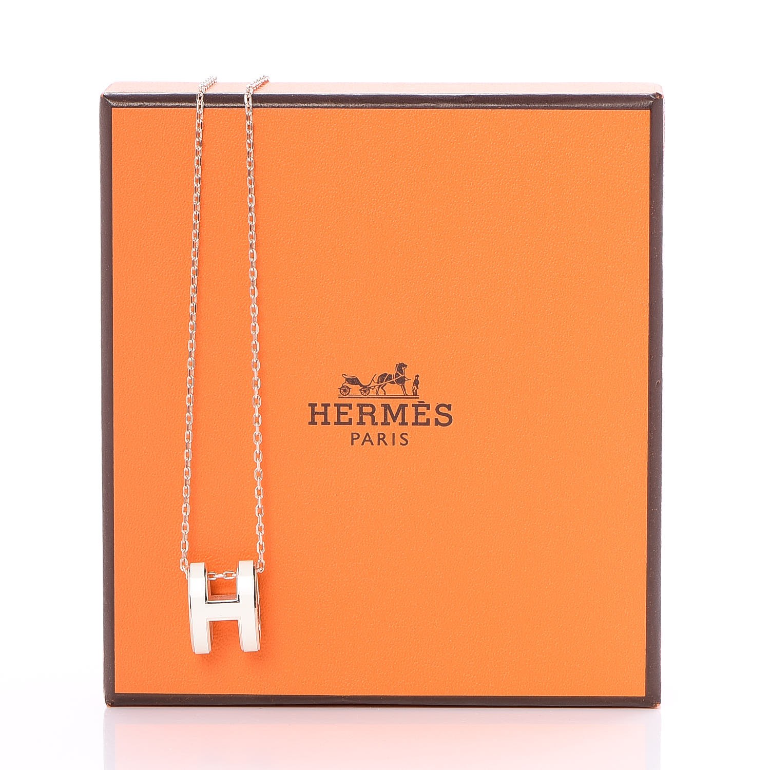 HERMES Lacquered Rose Gold Pop H Pendant Necklace White 261973