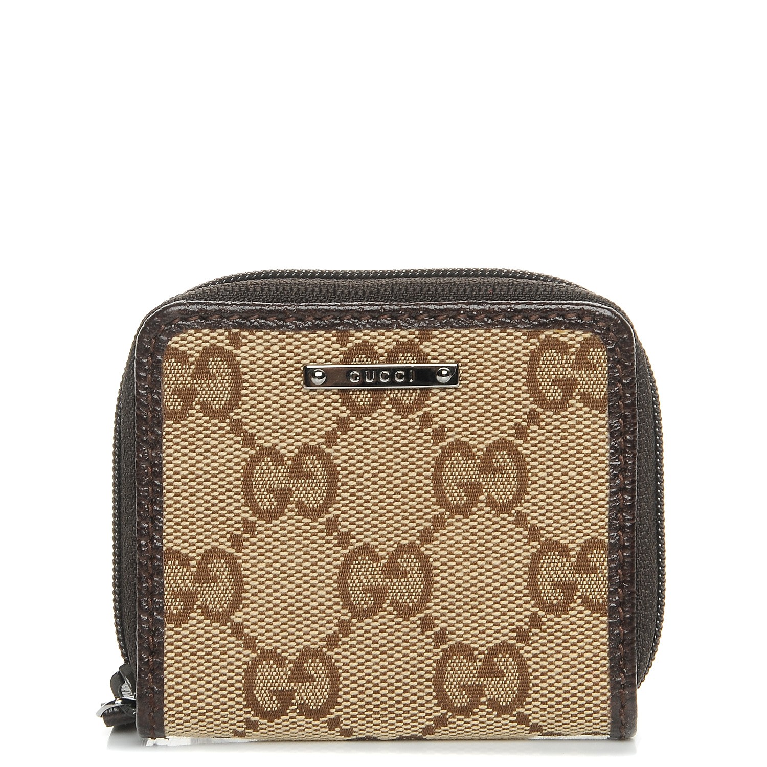 GUCCI Monogram Zip Around Coin Purse Brown 212520 | FASHIONPHILE