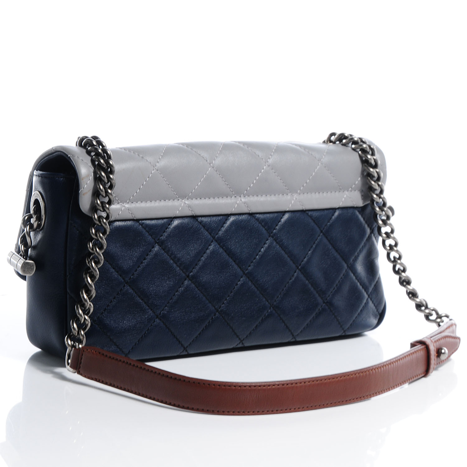 CHANEL Iridescent Calfskin Tri-Color Country Chic Flap Navy Blue 65120 ...