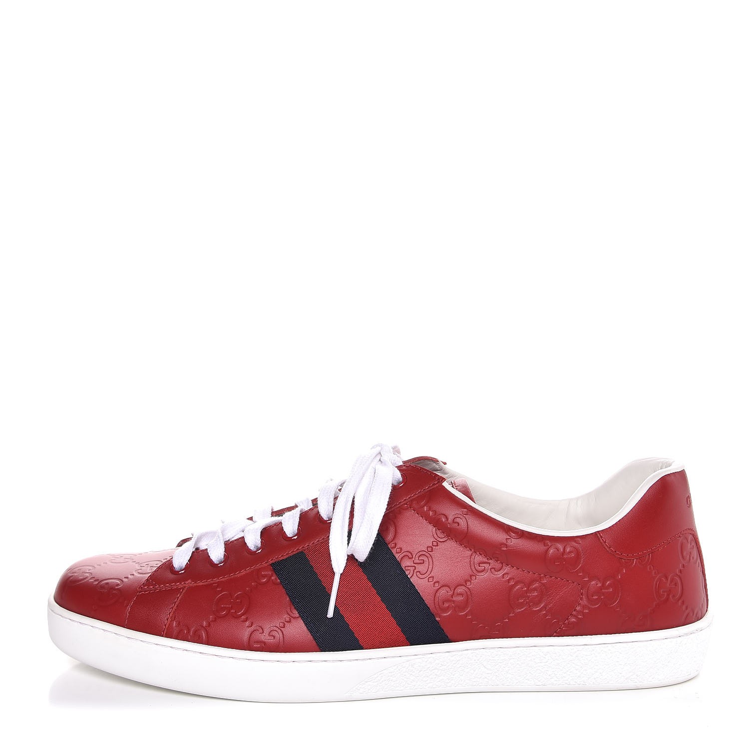 GUCCI Guccissima Signature Web Mens Ace Sneakers 12.5 Hibiscus Red ...