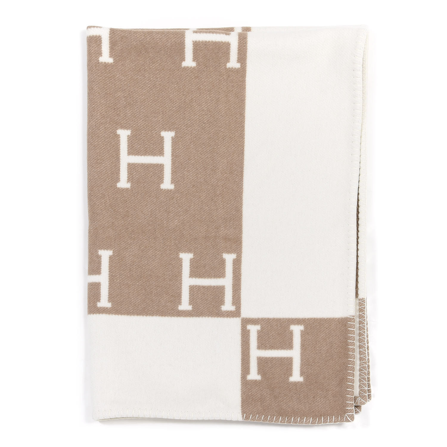 HERMES Wool Cashmere Avalon Baby Blanket Noisette Moyen White 603867 FASHIONPHILE