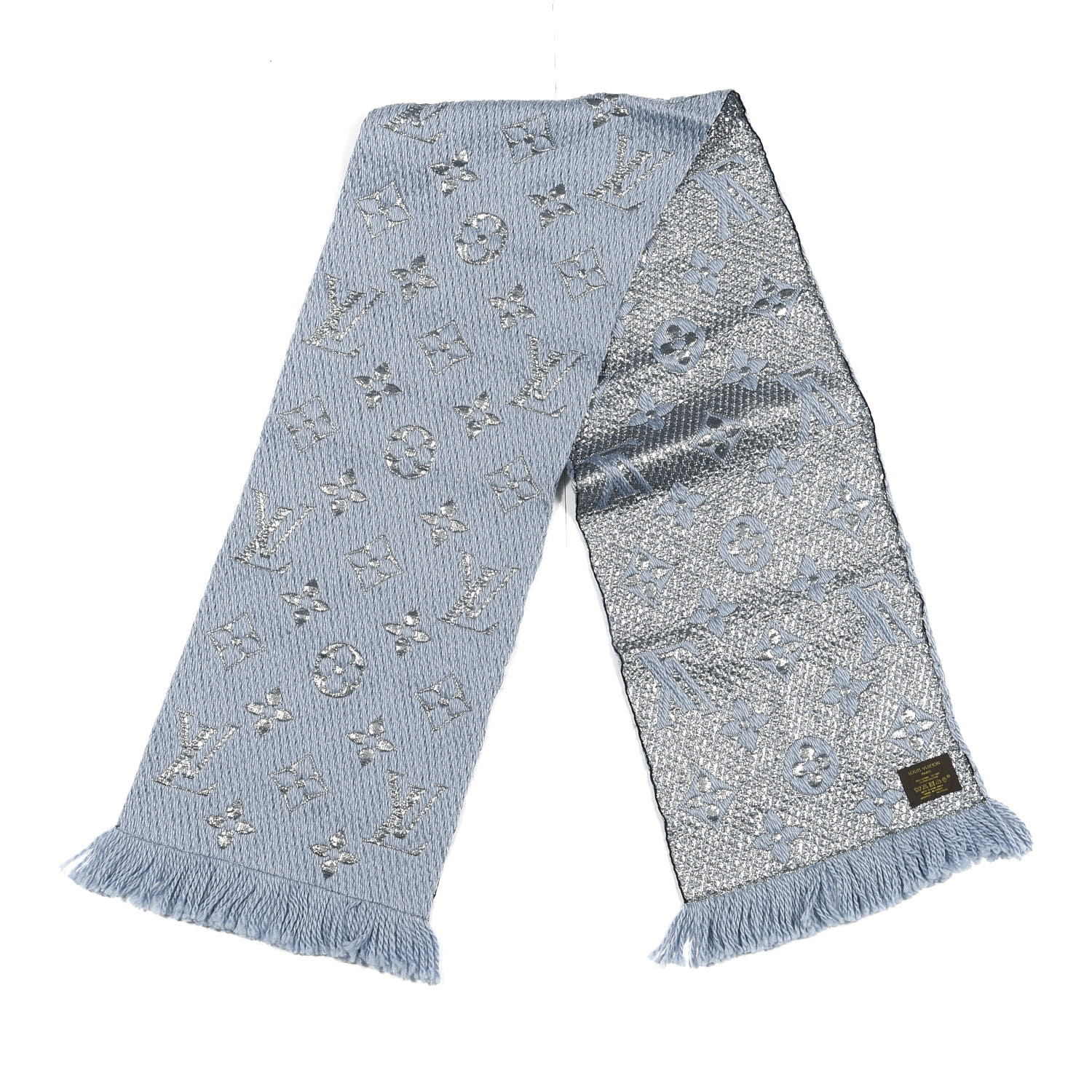 LOUIS VUITTON Wool Silk Logomania Shine Scarf Blue 638070 | FASHIONPHILE