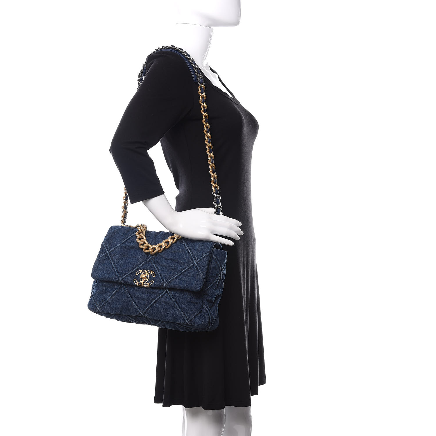CHANEL Denim Quilted Large Chanel 19 Flap Blue 639150 | FASHIONPHILE