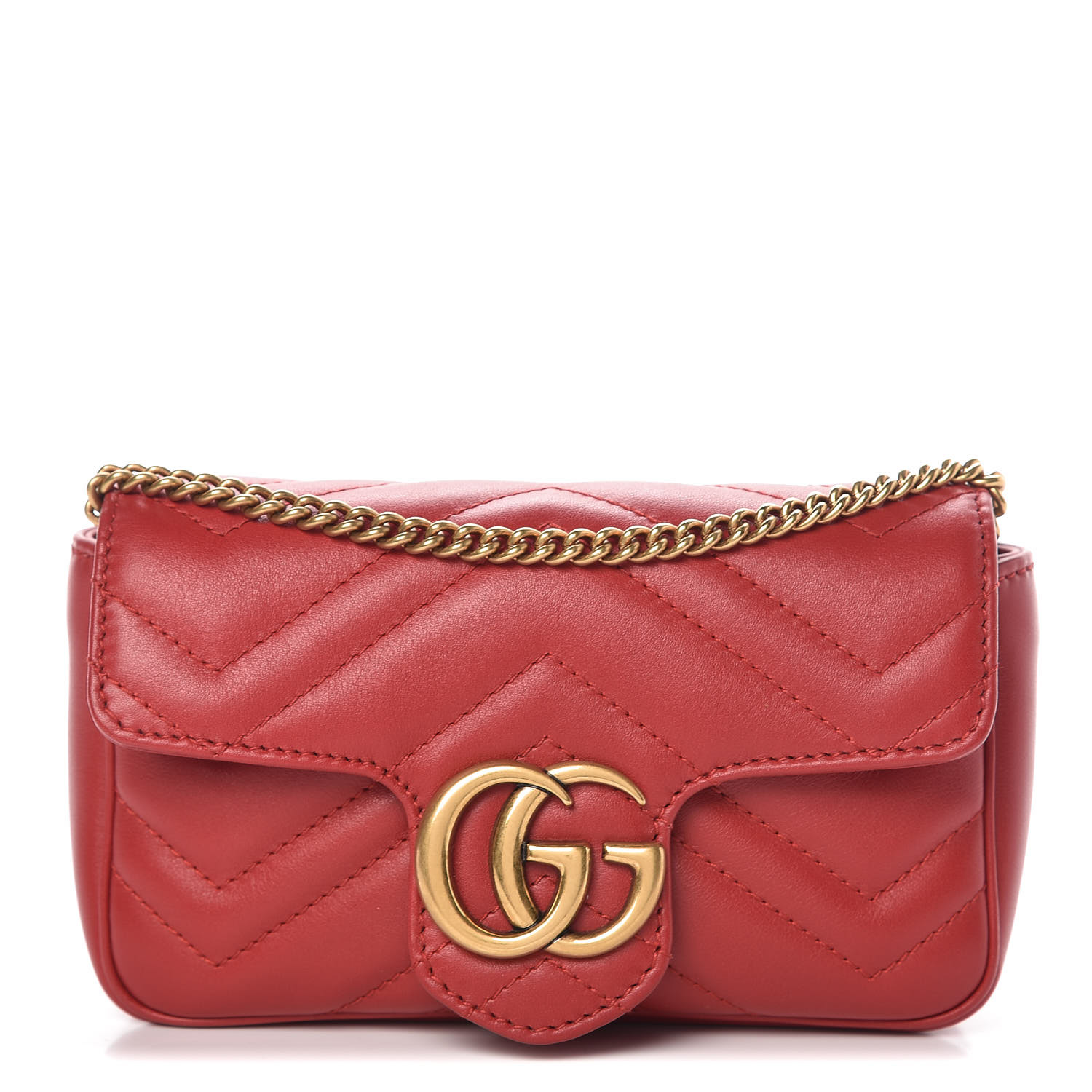 GUCCI Calfskin Matelasse Super Mini GG Marmont Hibiscus Red 353945