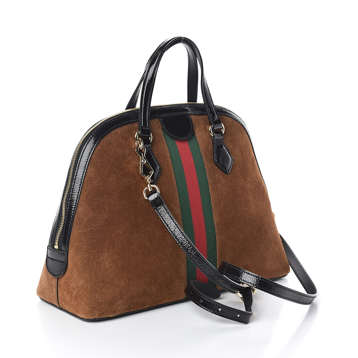 GUCCI Suede Patent GG Web Medium Ophidia Top Handle Bag Brown 529042 ...
