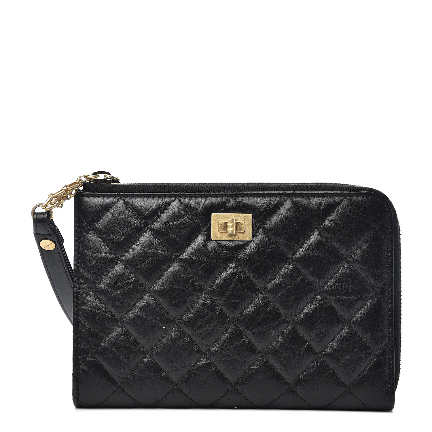 CHANEL Aged Calfskin Quilted 2.55 Reissue Pouch With Handle Black 527954