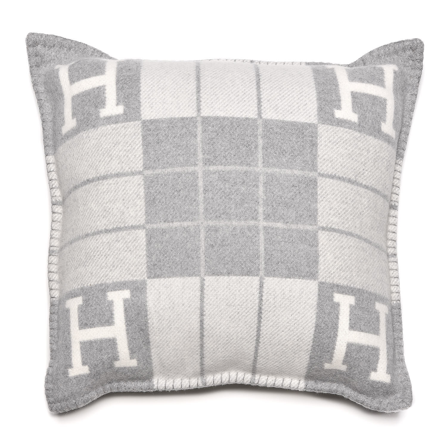 HERMES Wool Cashmere Avalon III Pillow PM Ecru Gris Clair 530233