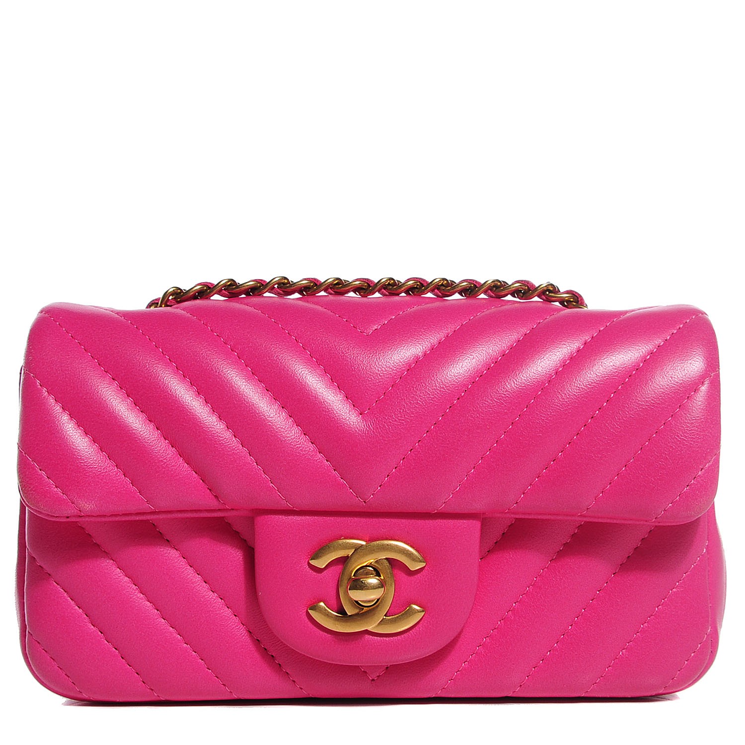 CHANEL Lambskin Chevron Quilted Extra Mini Flap Dark Pink 109609