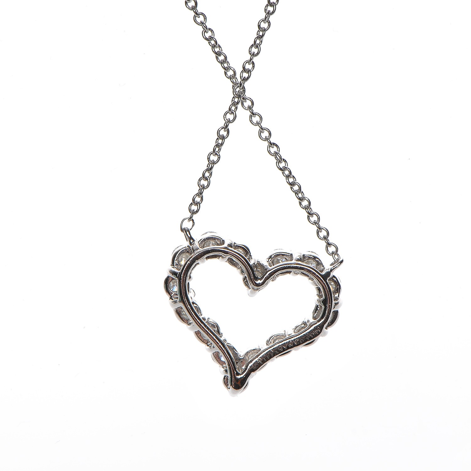 TIFFANY Platinum Diamond Small Heart Pendant Necklace 205430 | FASHIONPHILE