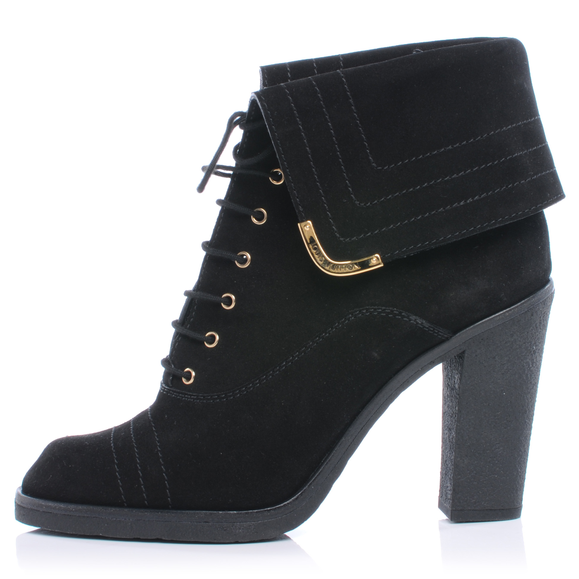 LOUIS VUITTON Suede Lace Up Ankle Boots 39.5 Black 39250