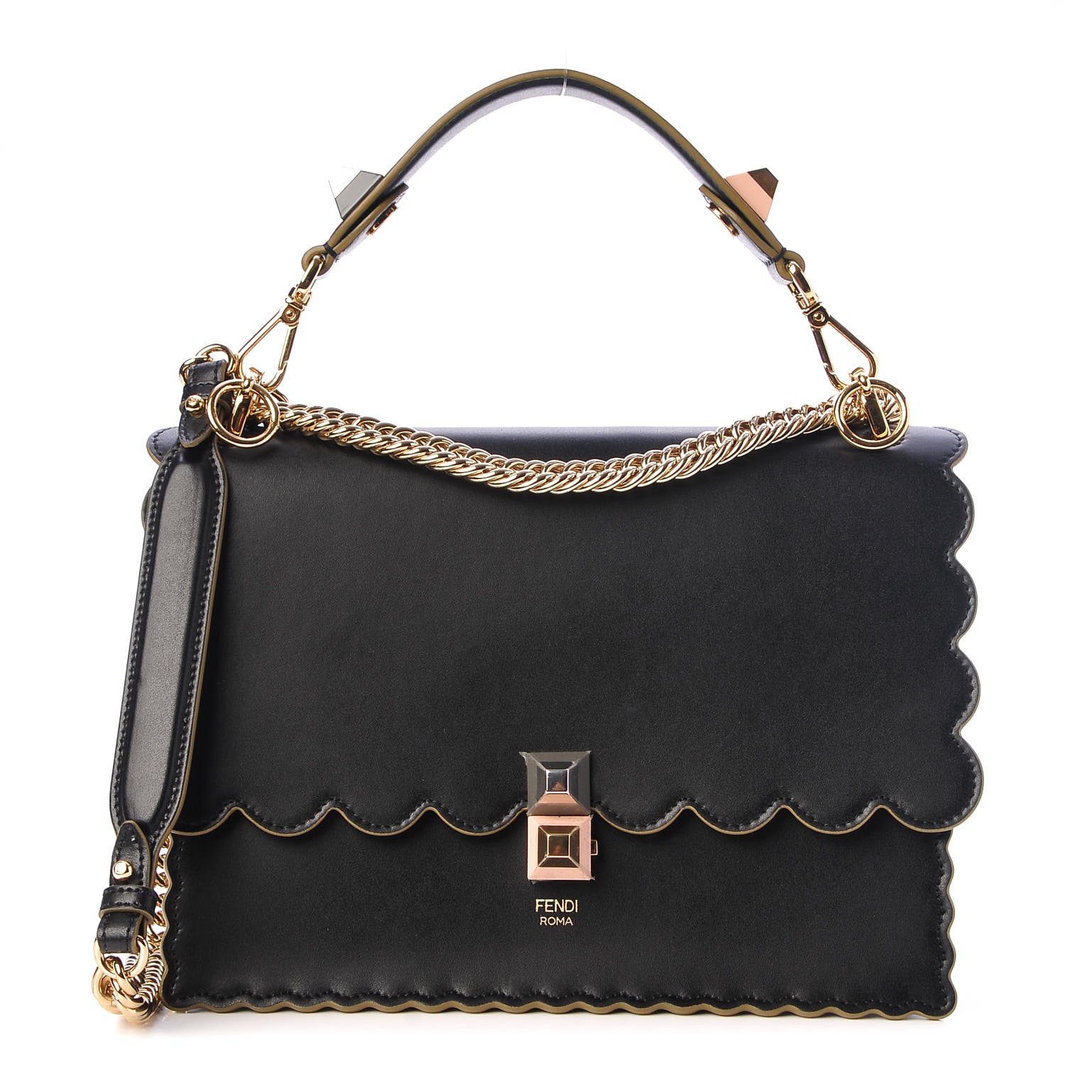 fendi calfskin zucca embossed kan i shoulder bag black