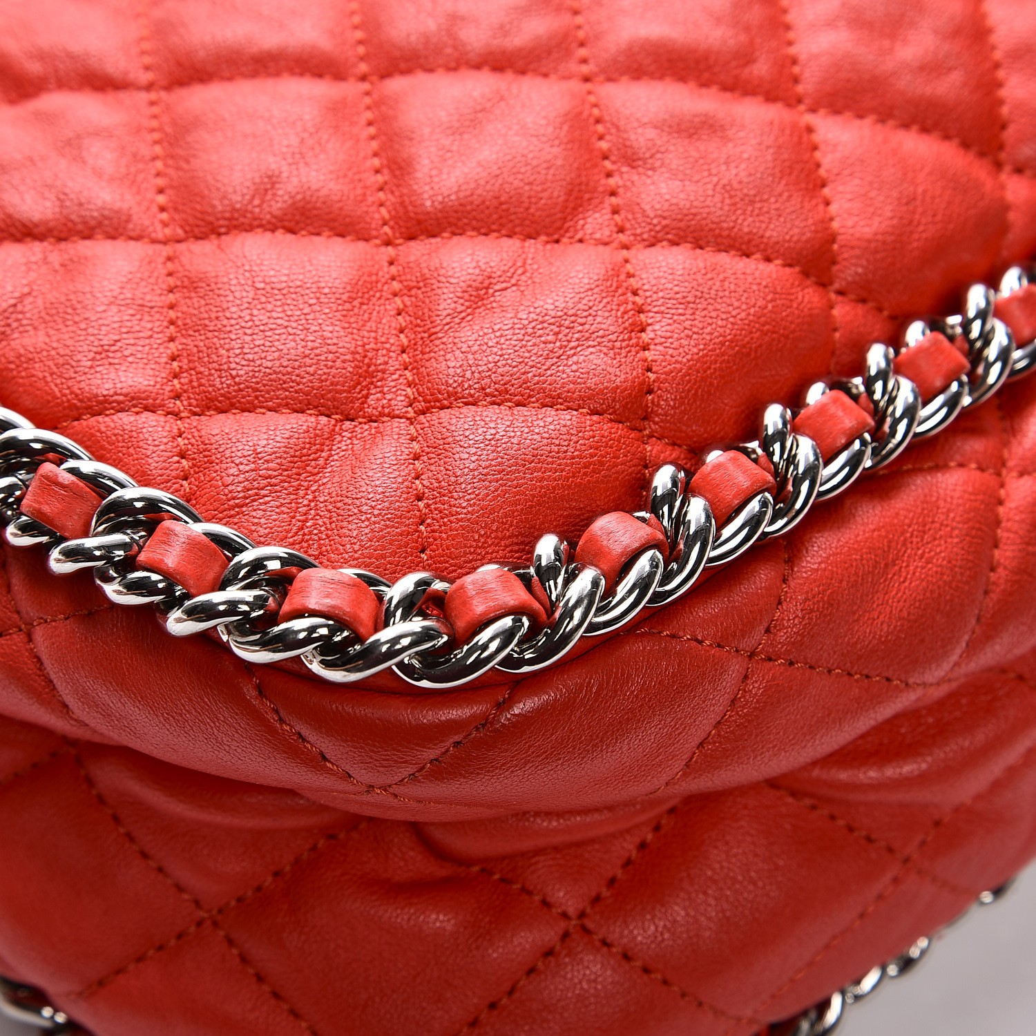 CHANEL Washed Lambskin Quilted Maxi Chain Around Flap Red 214974