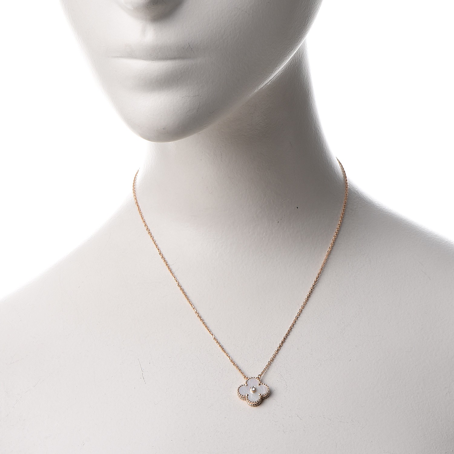 Van Cleef And Arpels 18k Pink Gold Mother Of Pearl Diamond Vintage Alhambra Pendant Necklace 255019 7759