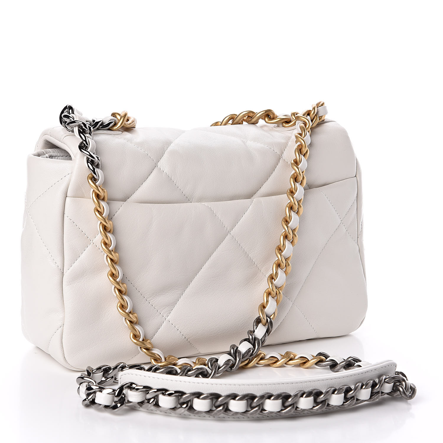 CHANEL Lambskin Quilted Medium Chanel 19 Flap White 507249