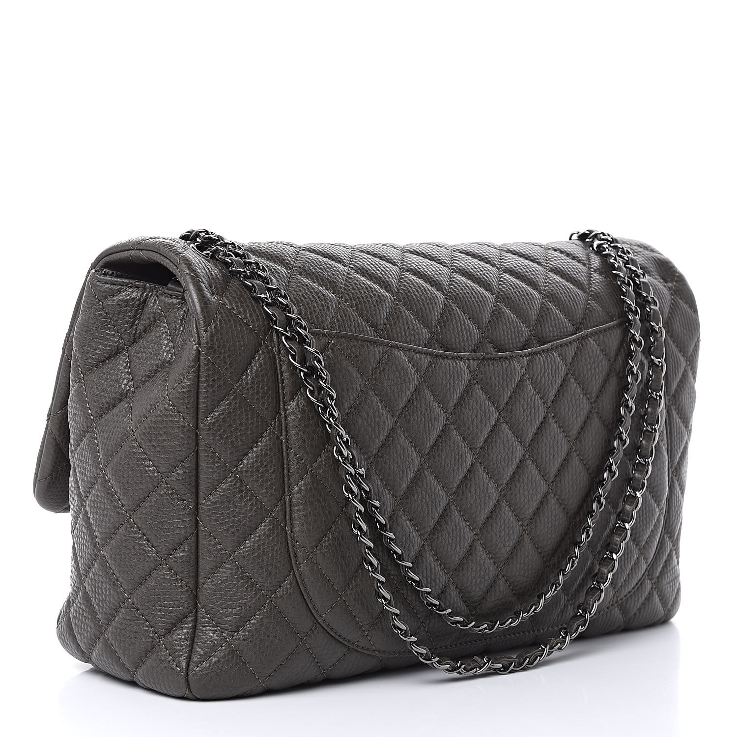 CHANEL Calfskin Quilted Small XXL Travel Flap Bag Khaki 507605