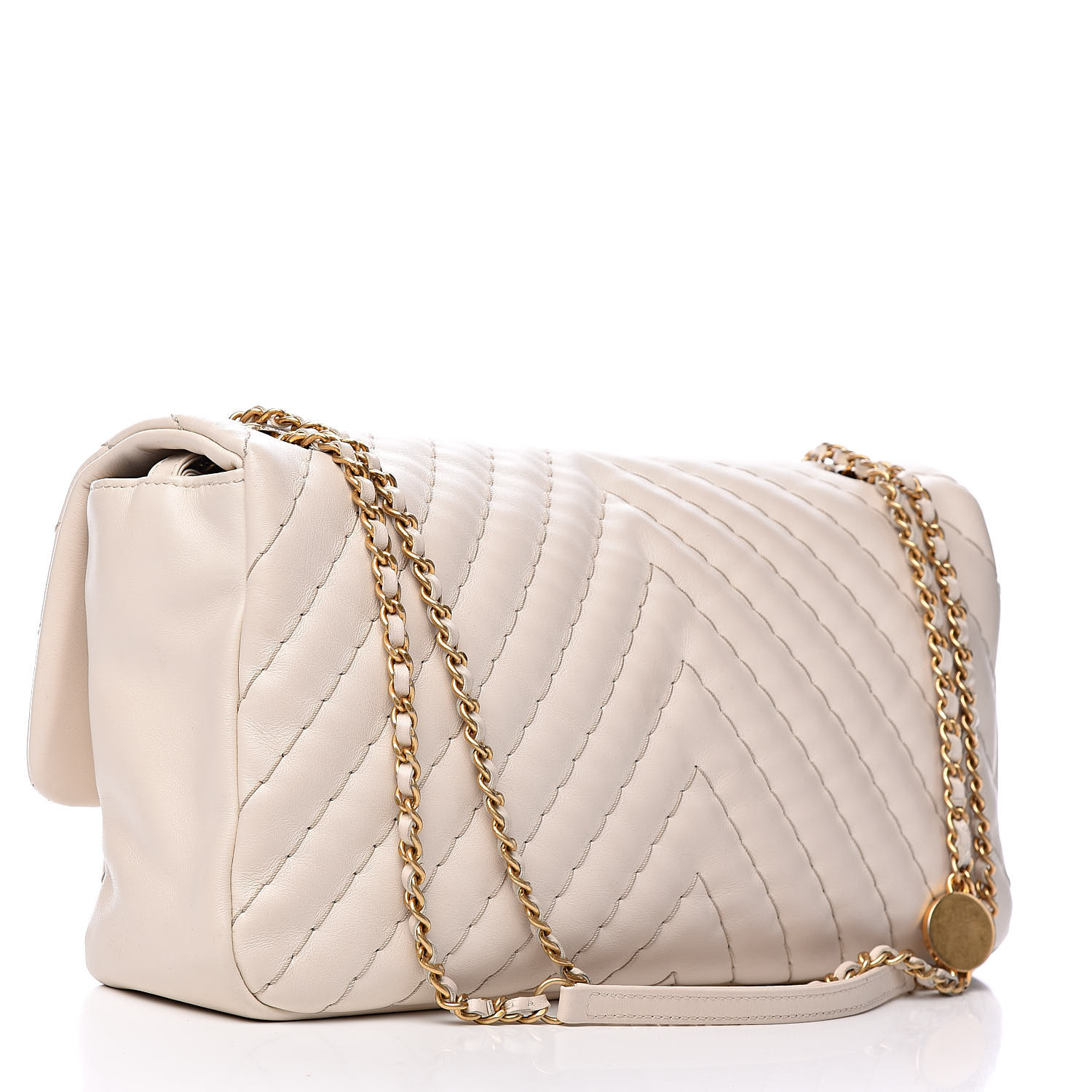 CHANEL Calfskin Surpique Chevron Large Flap Beige 507104