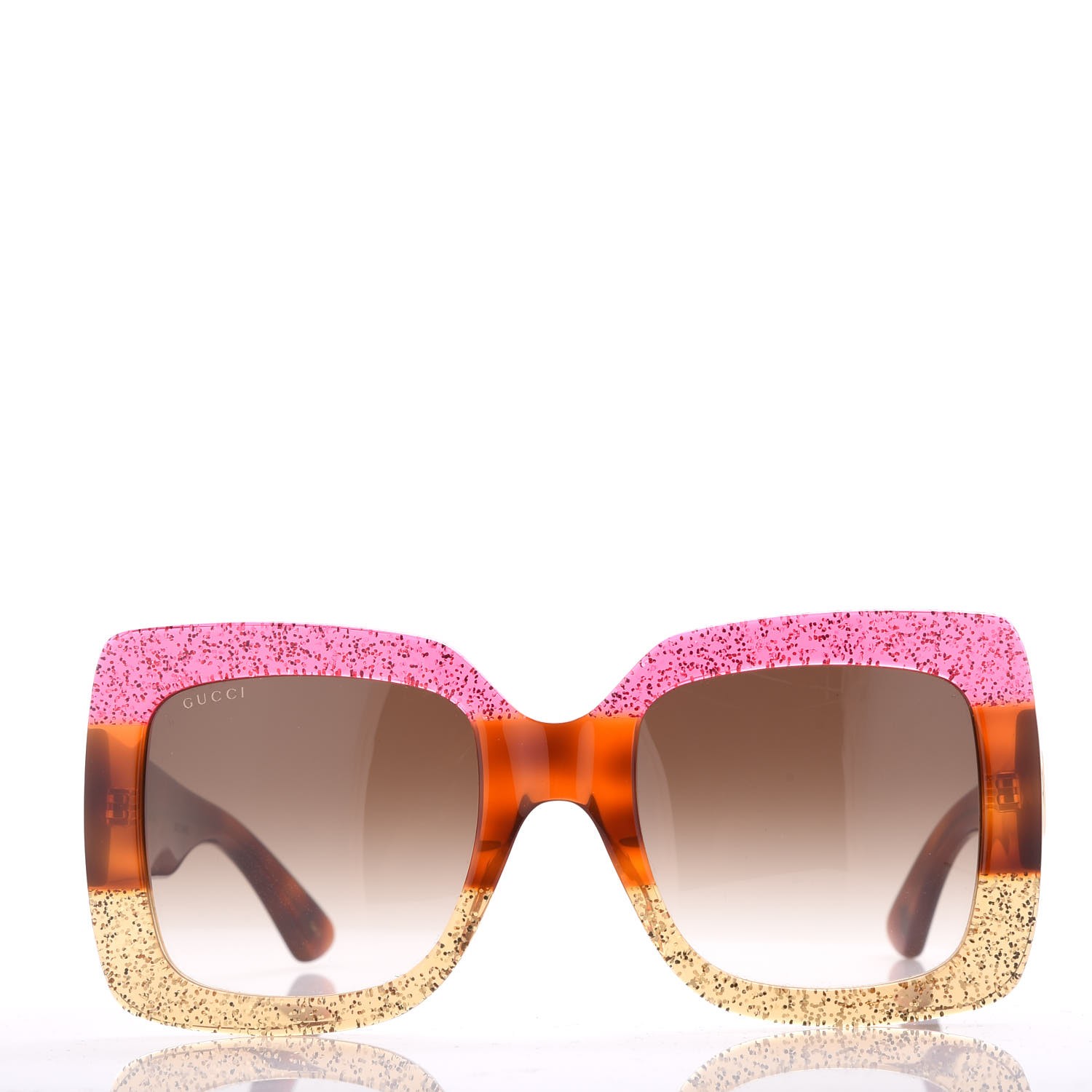 Gucci Square Frame Gg0083s Sunglasses Glitter Pink Multi 279916