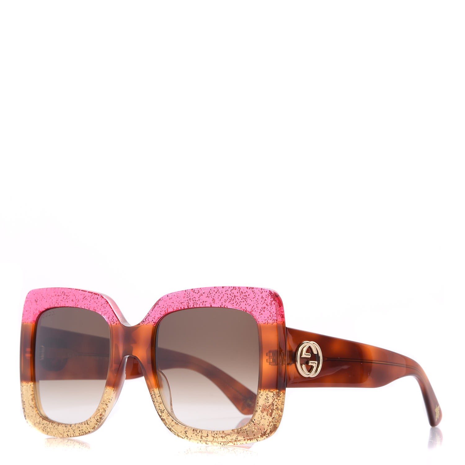 Gucci Square Frame Gg0083s Sunglasses Glitter Pink Multi 279916