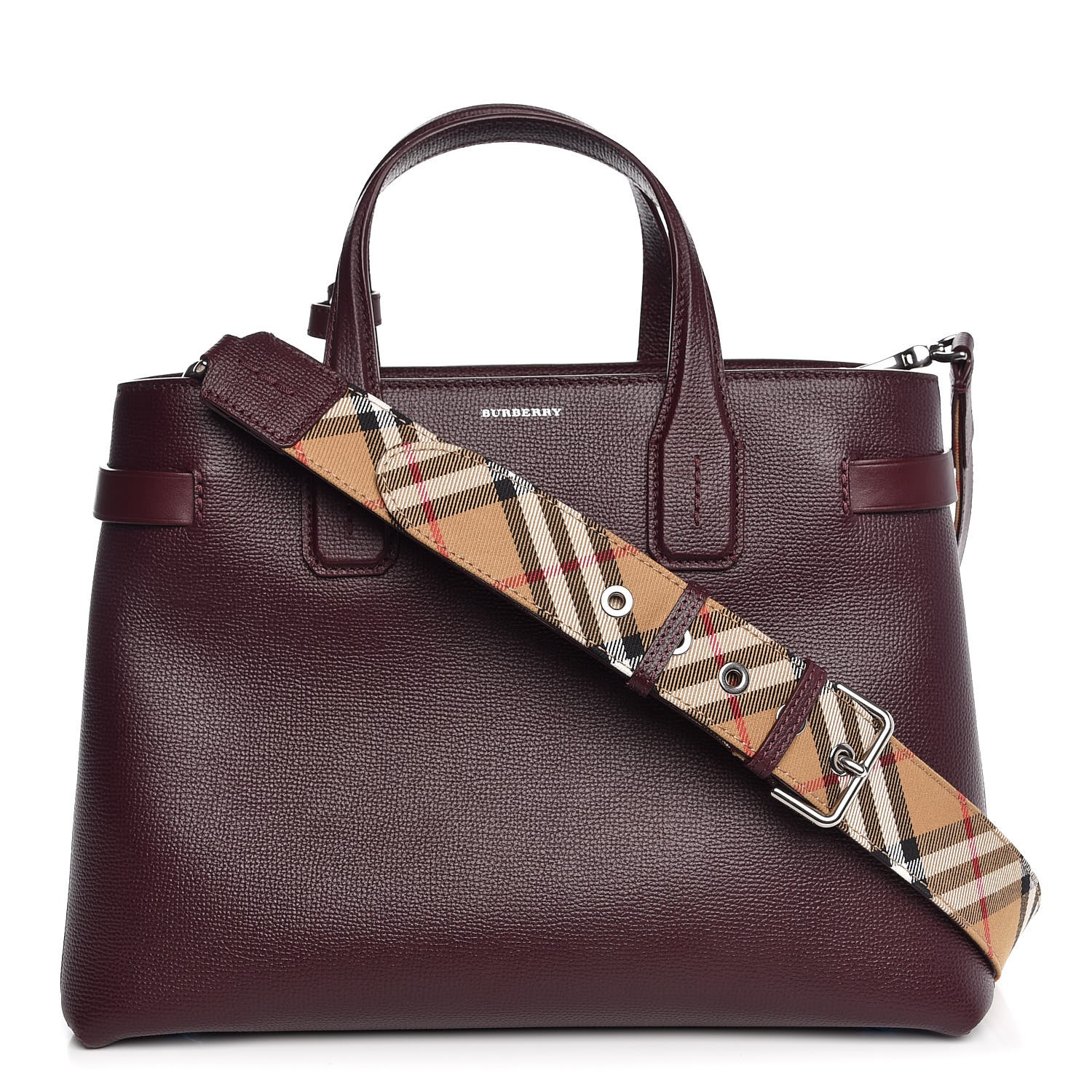 BURBERRY Derby Calfskin House Check Medium Banner Tote Burgundy 316004