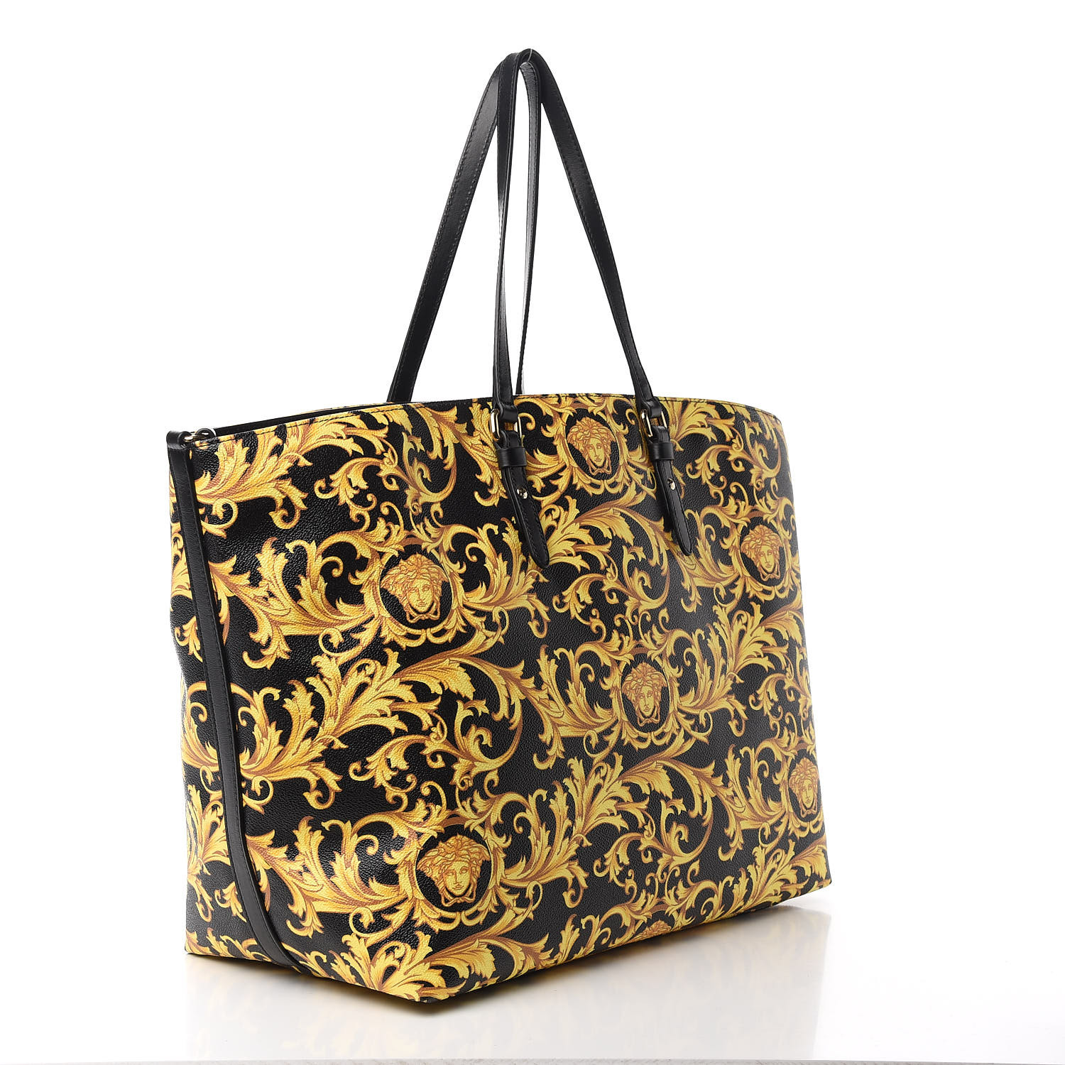 VERSACE PVC Barocco Printed Tote Black Gold 581791 | FASHIONPHILE