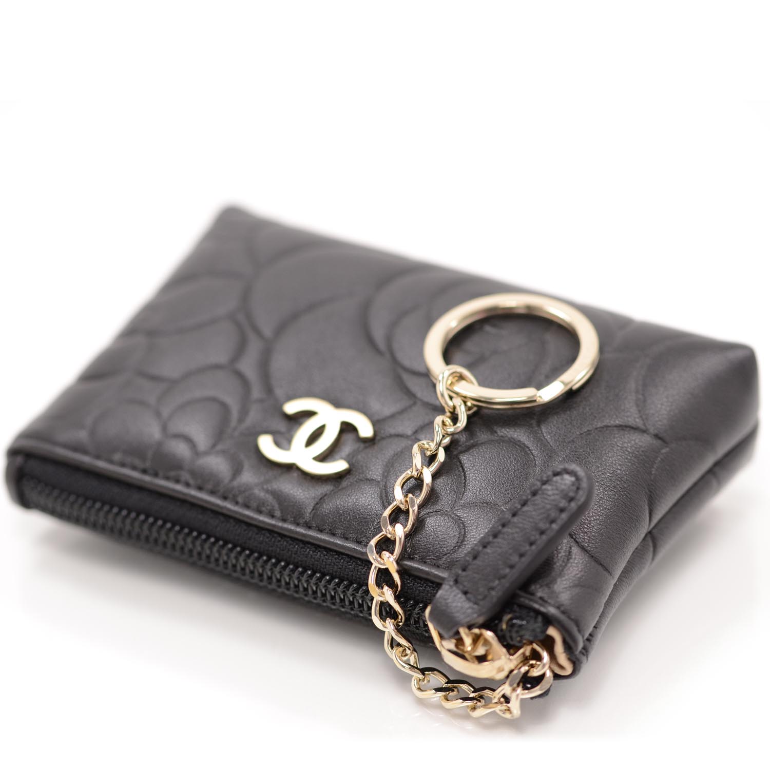 Chanel Camellia Embossed Key Holder Case Black 34842