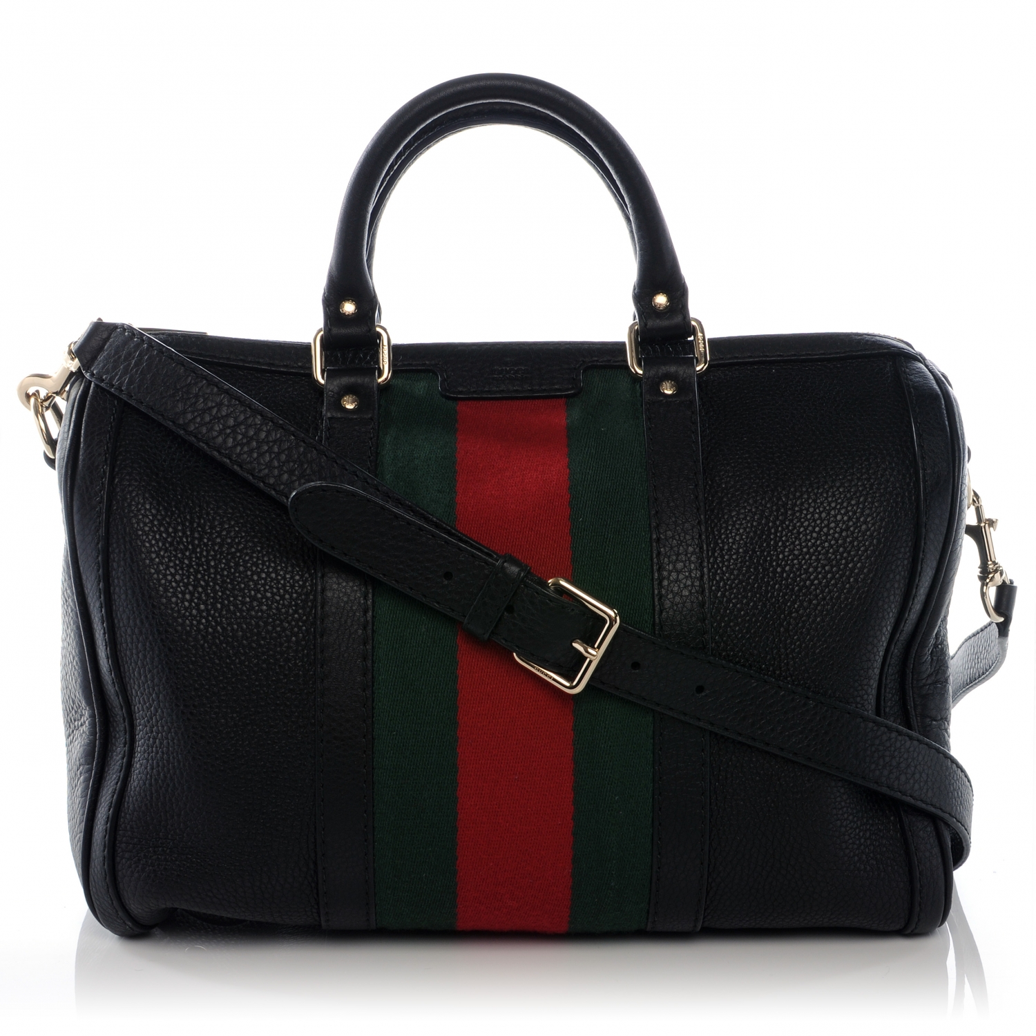 gucci vintage web black leather boston bag