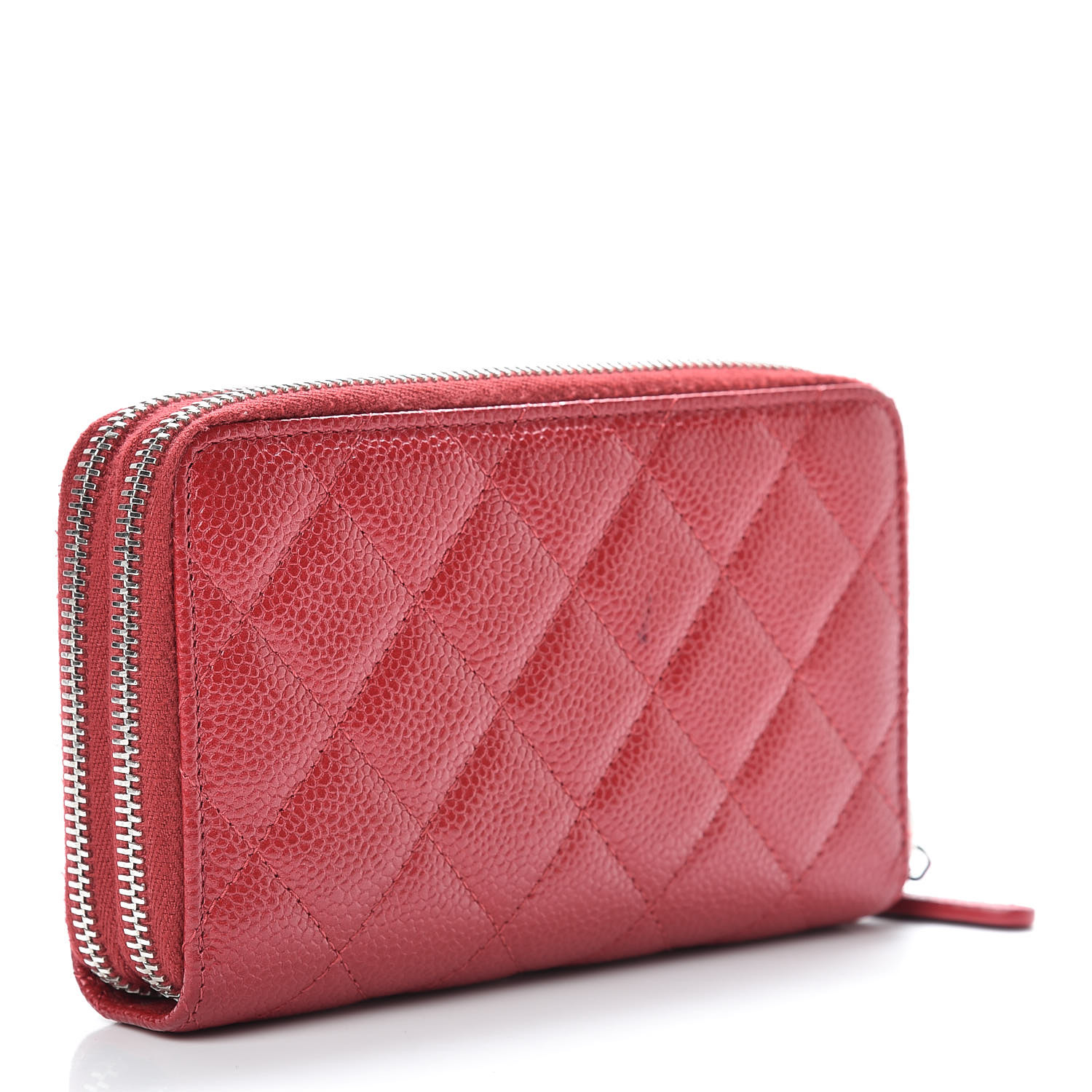 CHANEL Caviar Quilted Large Gusset Double Zip Around Wallet Red 460955