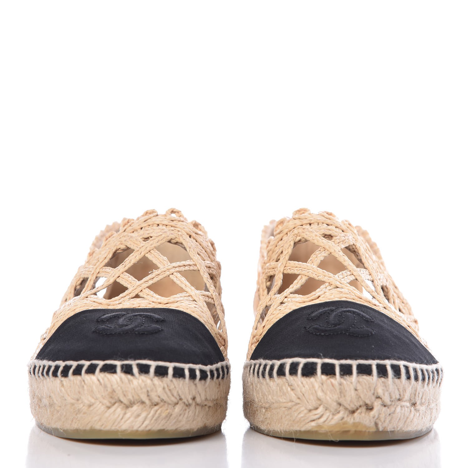 CHANEL Raffia Fabric CC Espadrilles 37 