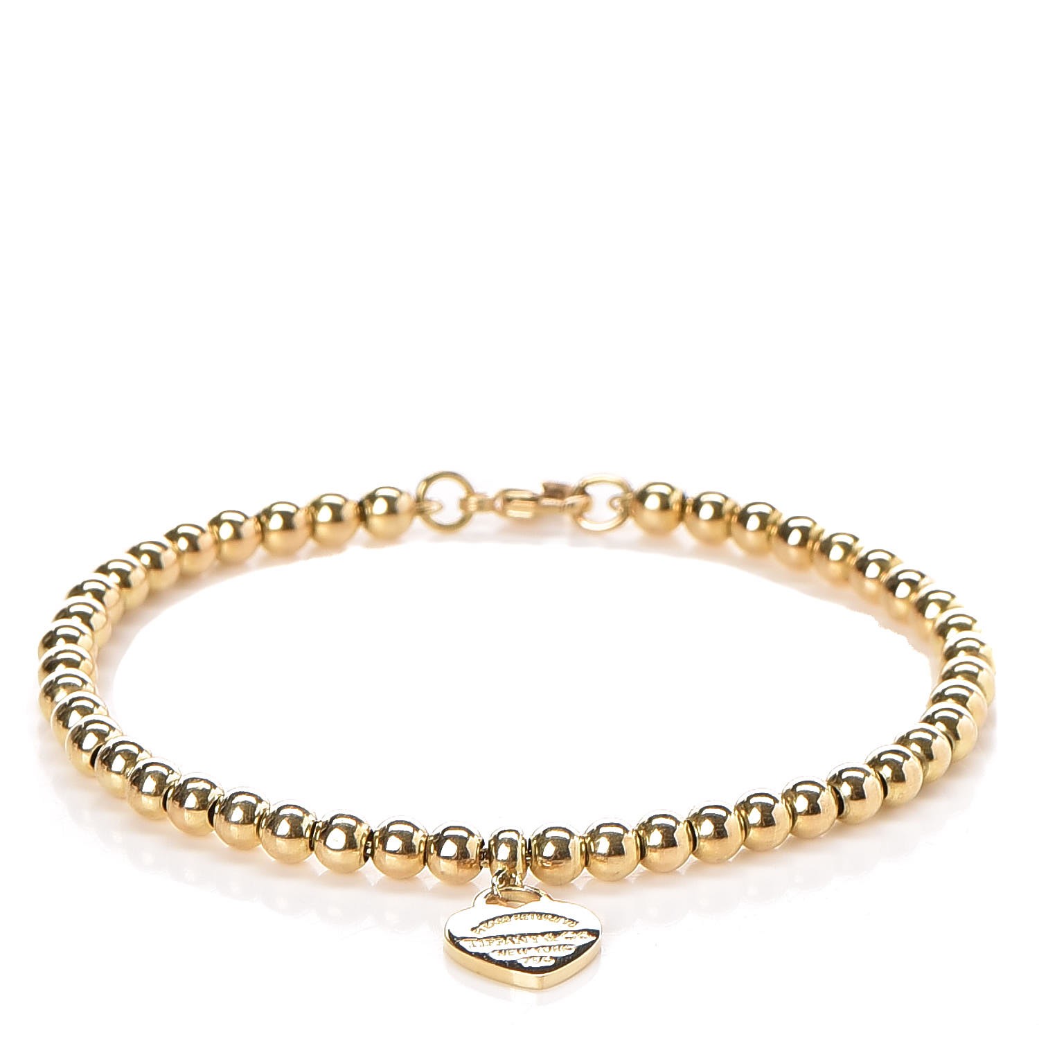 TIFFANY 18K Yellow Gold 4mm Return To Tiffany Bead Heart Tag Bracelet