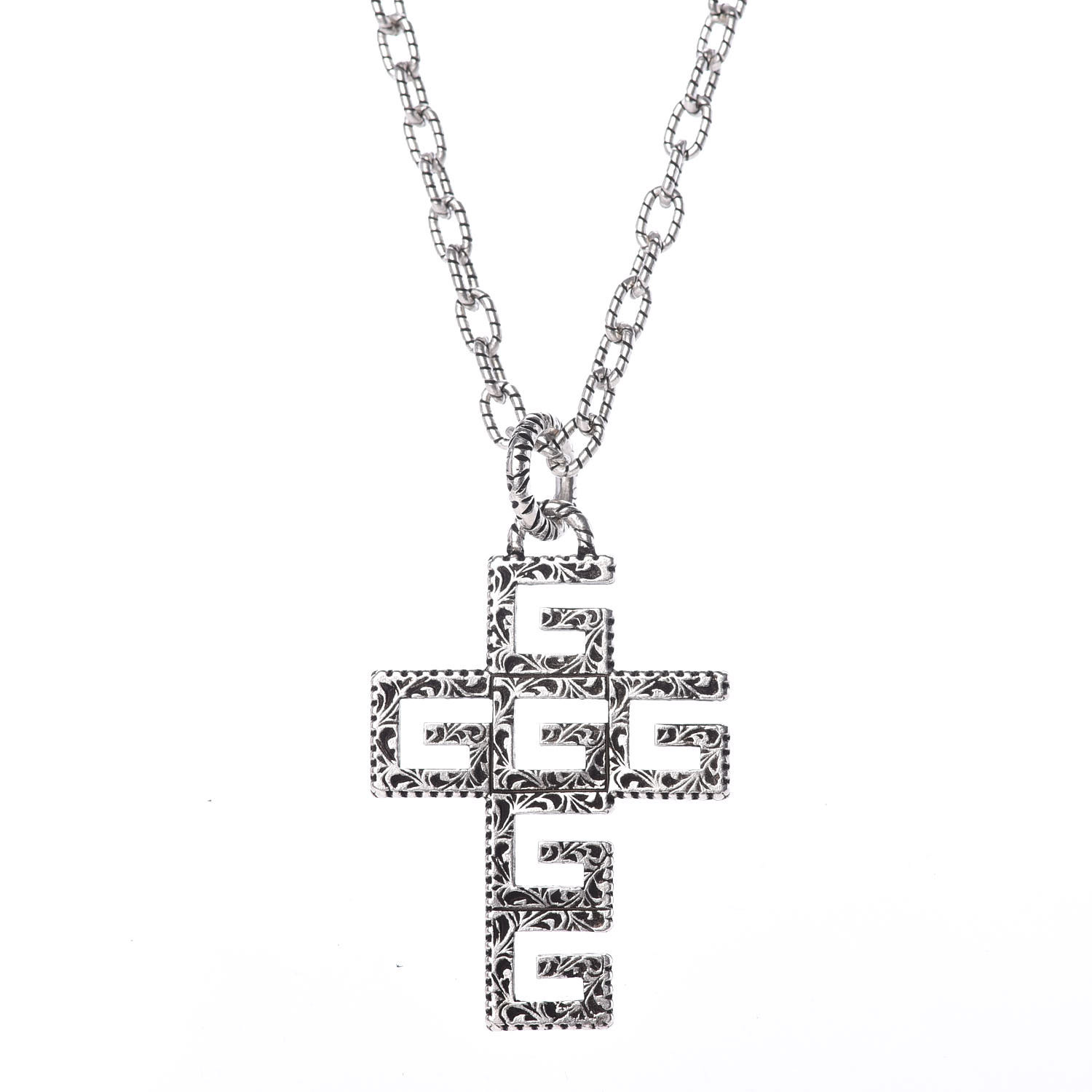 GUCCI Mens G Cube Cross Necklace Silver 546264