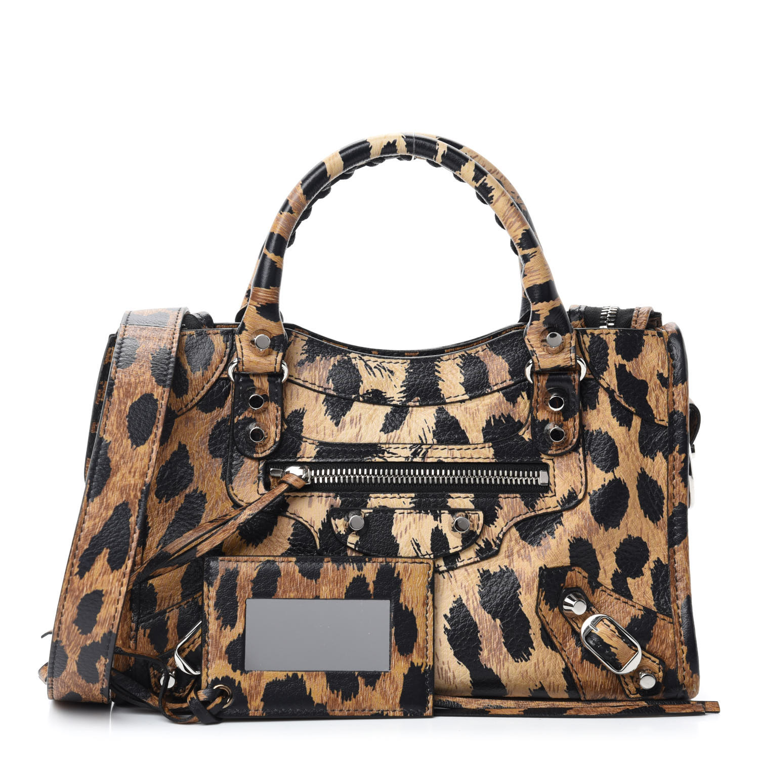 BALENCIAGA Calfskin Leopard Print Classic Silver Hardware Mini City ...