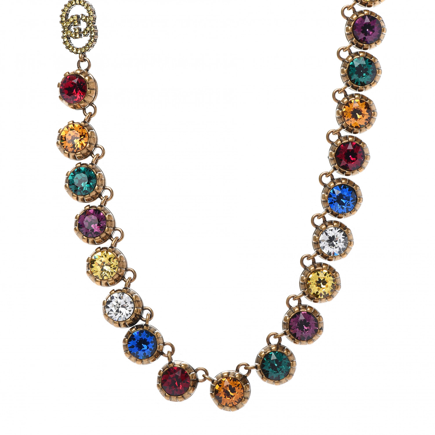 GUCCI Crystal Butterfly Necklace Aged Gold Multicolor 711037 | FASHIONPHILE