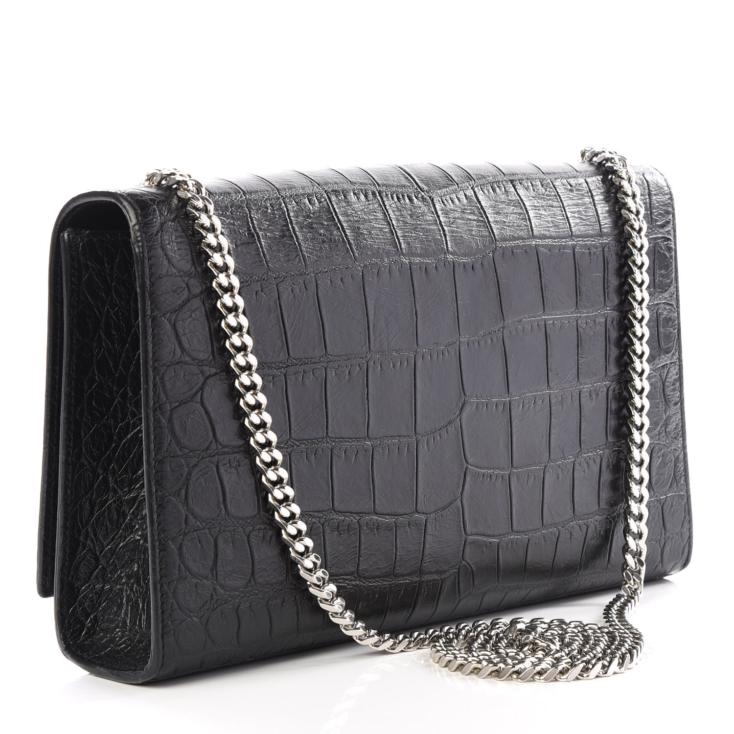 SAINT LAURENT Calfskin Crocodile Embossed Medium Classic Monogram Kate ...