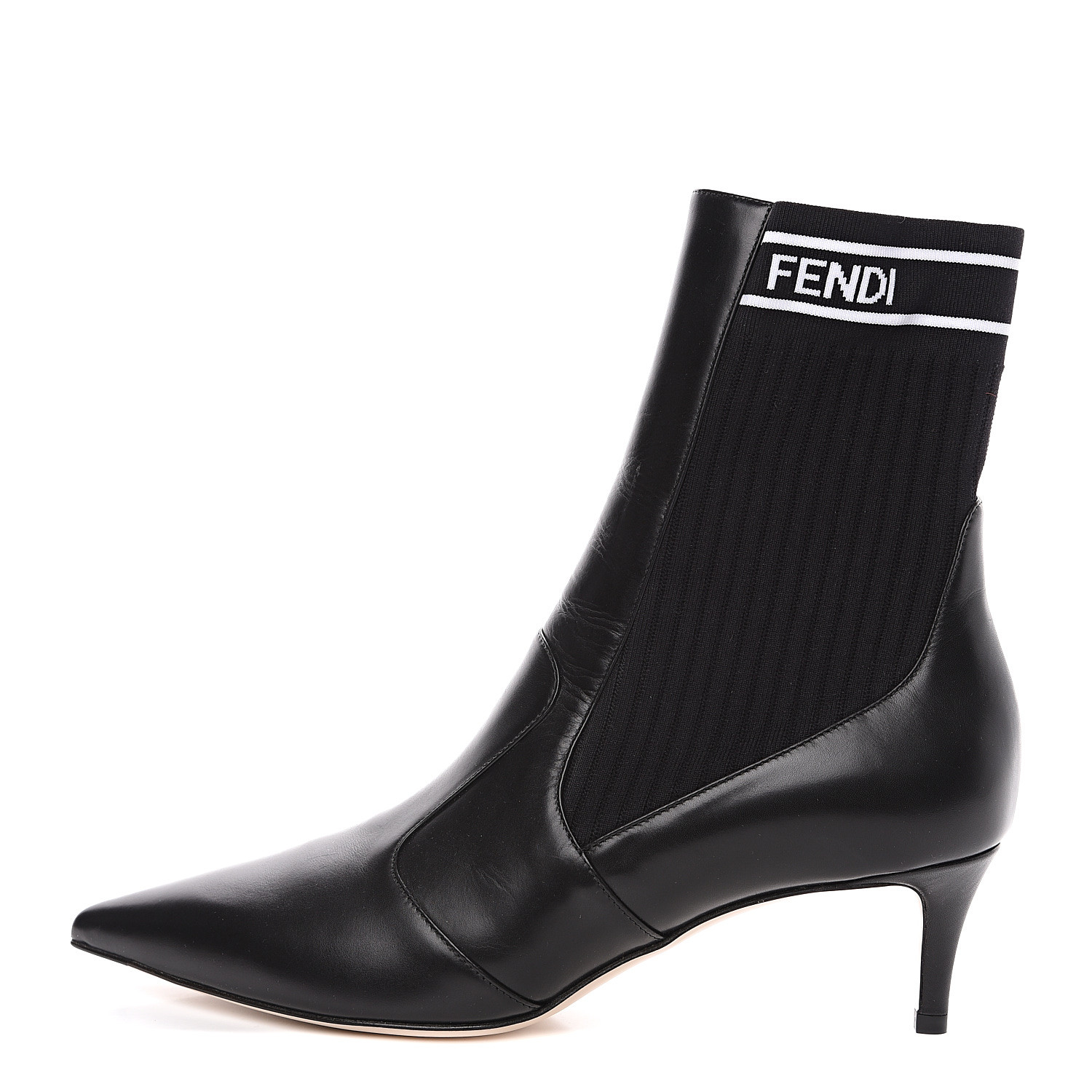 FENDI Calfskin Stretch Fabric Rockoko Sock Boots 40.5 Black 555278