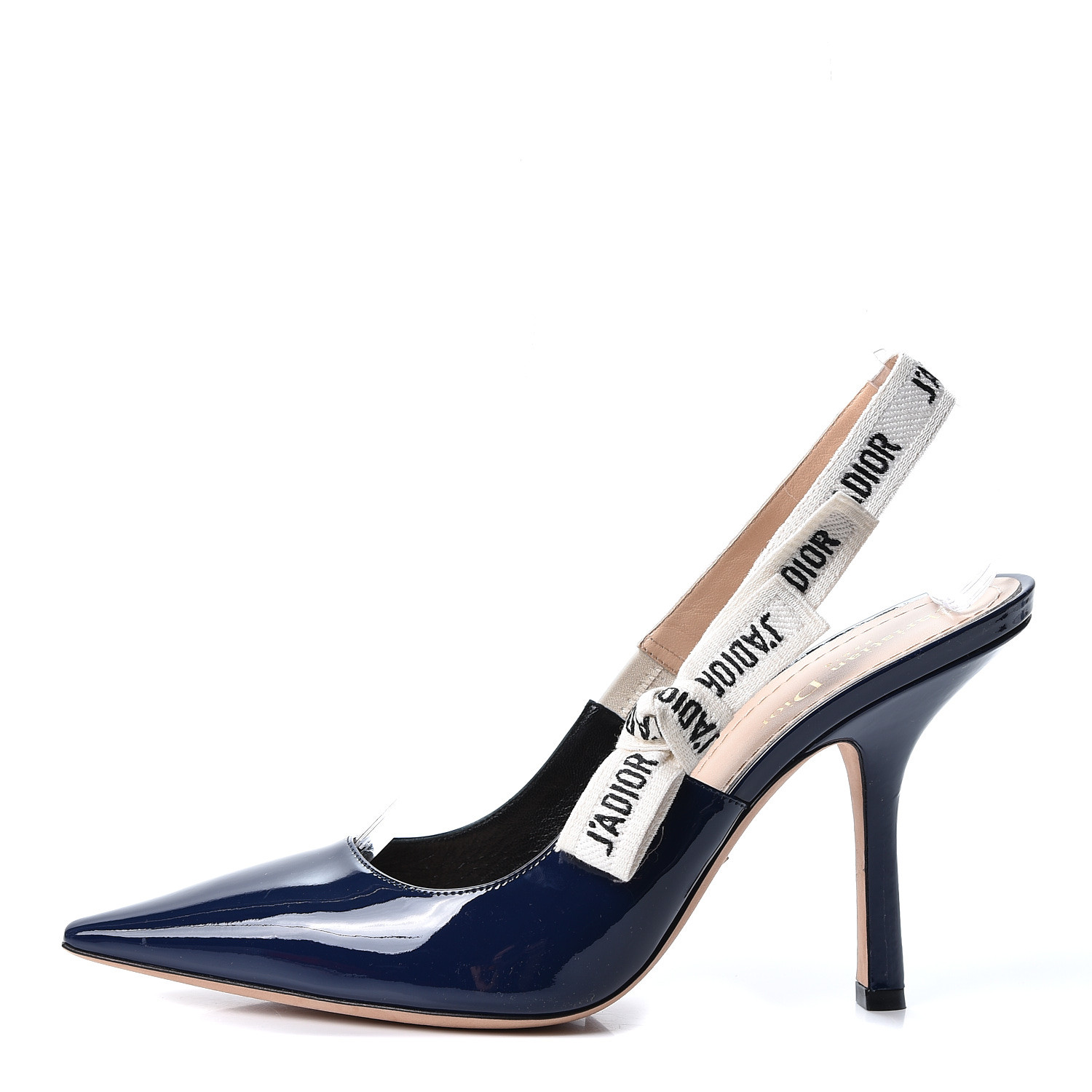 CHRISTIAN DIOR Patent J'Adior Ribbon Slingback Pumps 41 Blue 564029