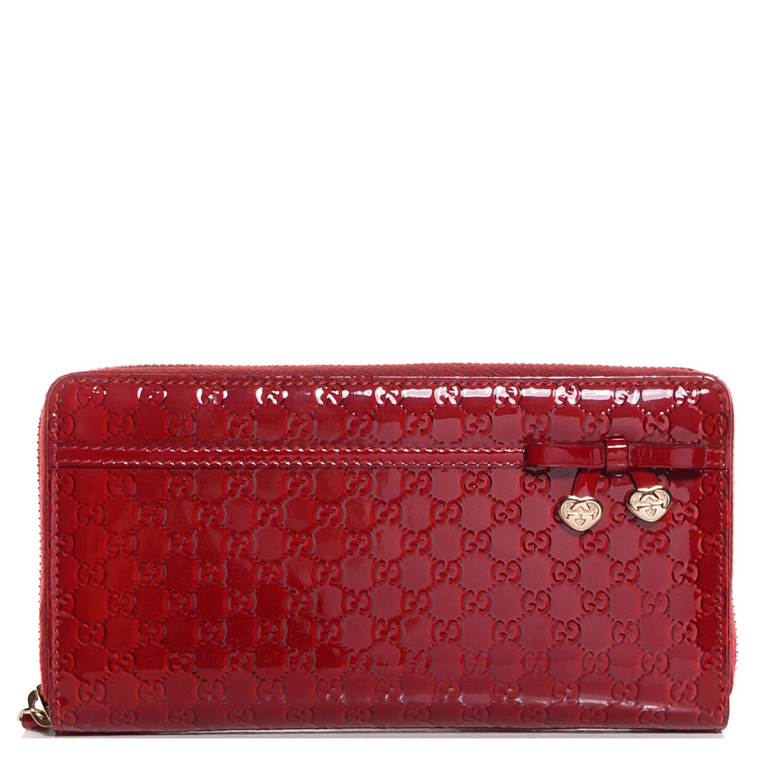 GUCCI Patent Microguccissima Bow Heart Zip Around Wallet Red 97211
