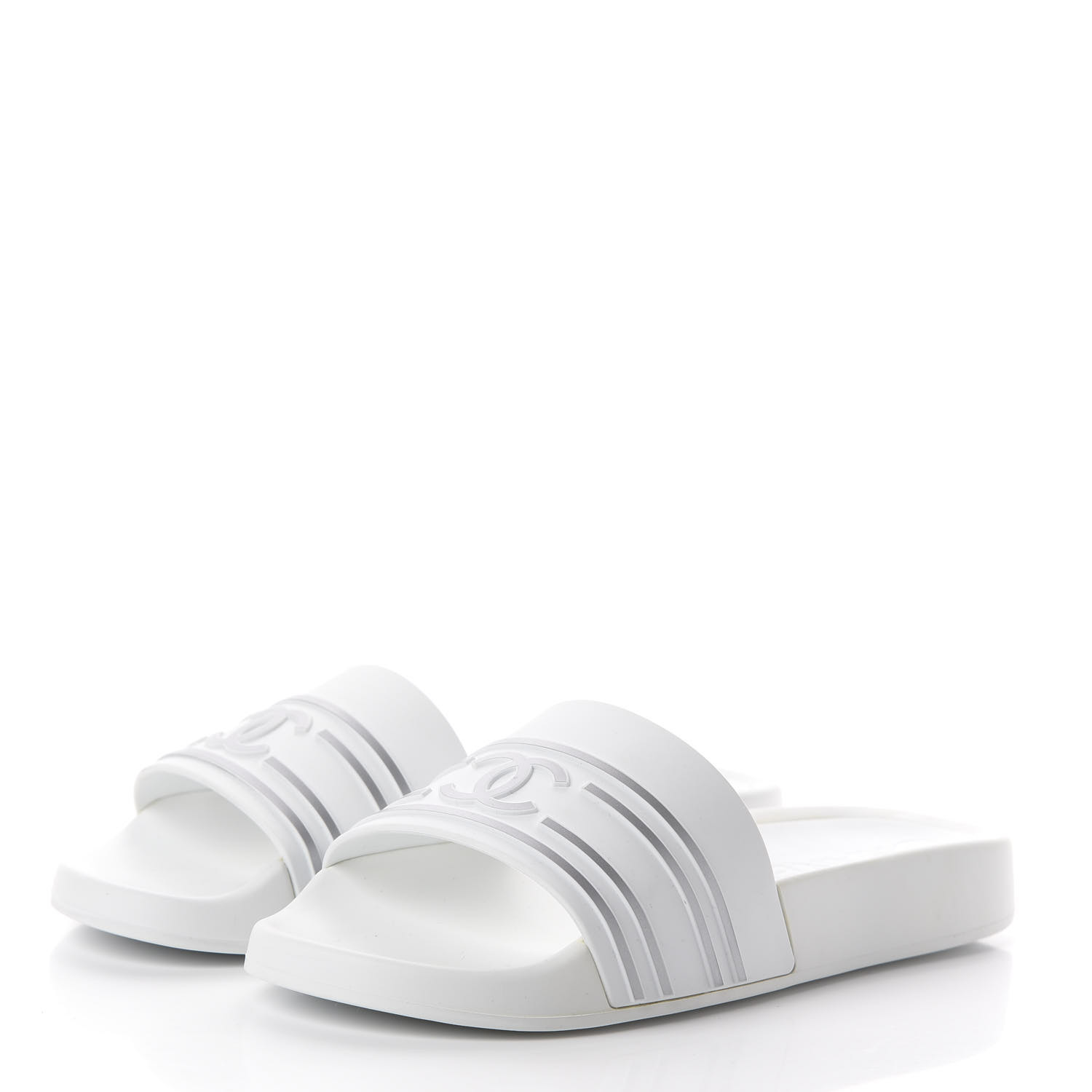 CHANEL PVC CC Mules Sandals 36 White Grey 589802