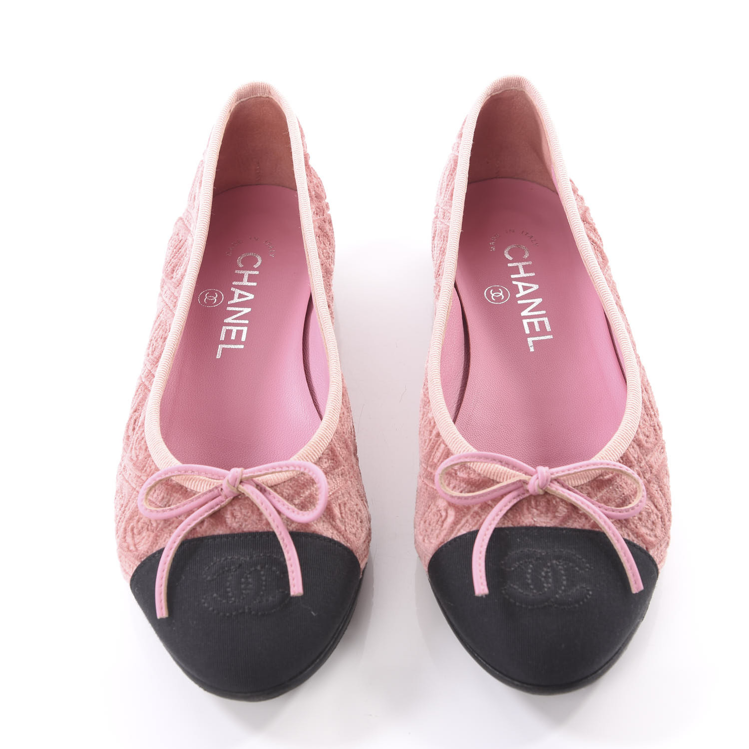 CHANEL Velvet Grosgrain Cap Toe Ballerina Flats 37 Pink Black 589219 ...