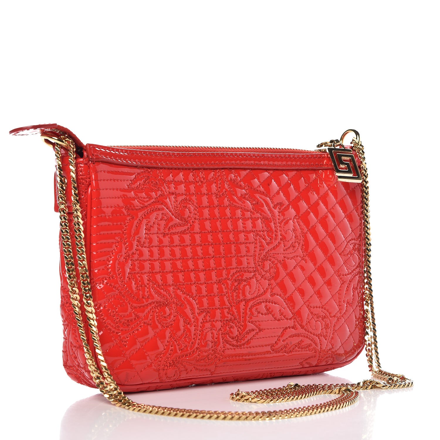 VERSACE Patent Barocco Quilted Vanitas Chain Crossbody Bag Red 285594