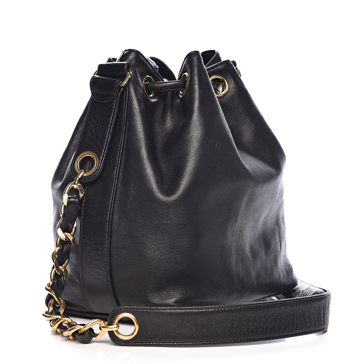 CHANEL Lambskin CC Stitched Drawstring Bucket Bag Black 510709